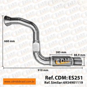 ES251 - Tubo de Escape/ Escapamento - Aplicado no Mercedes Atron 2729 - Inox (ES251)
